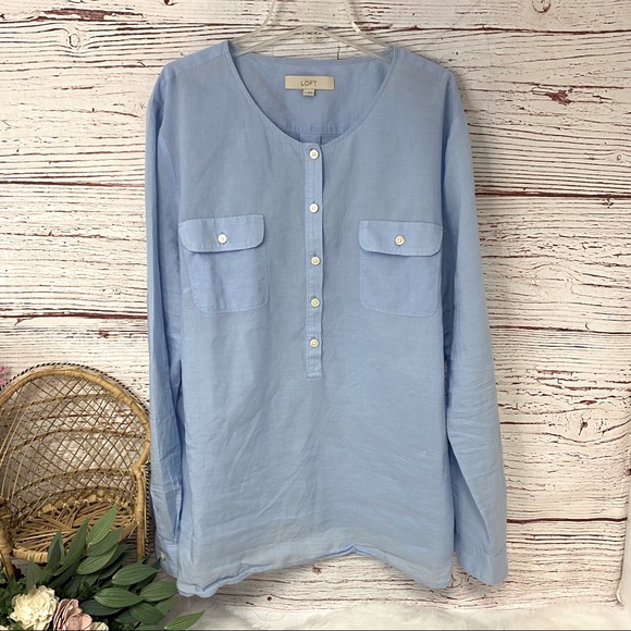 Ann Taylor Loft Blue Popover Blouse sz XL - Picture 2 of 7